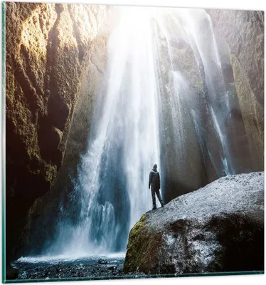 Produktbild von Bilder auf glas - Berg Wasserfall - 30x30cm - Glasbilder - Wandbilder - Kunstdruck - zum Aufhängen bereit - Wanddekoration aus Glas - Glas Bilder - Wandbild auf Glas - Einteilig - GAC30x30-4093