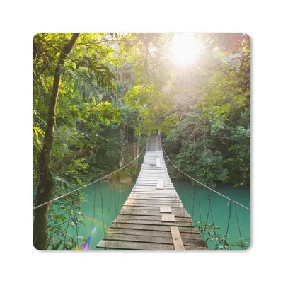 Produktbild von MuchoWow® Mauspad Mousepad Dschungel - Wasser - Brücke - Natur - Pflanzen 20x20 cm - Mousepads - Maus Mat - Pad - Mausunterlage - Desk Mat - Bureauartikeln