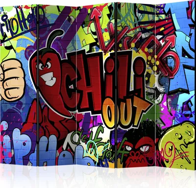 Produktbild von 5-teiliger Doppelseitiger Vlies Paravent - Chili out 225x172 cm Street art m-C-0243-z-c