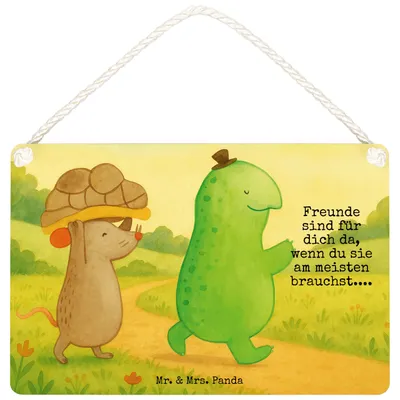 Produktbild von Mr. & Mrs. Panda Holzschild Schildkröte Maus Design DIN A5 - Weiß - Geschenk, Wandbild Holz, Türschild, Deko, Beste Freundin, wandtafel, Freunde, Schild