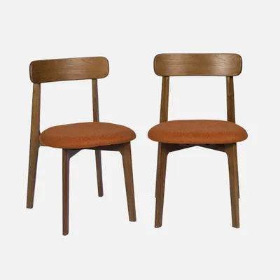 Immagine prodotto di Sedia vintage in legno di hevea tinta noce e tessuto strutturato (set di 2), Noce