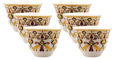 Produktbild von Türkische Kaffetassen - Orientalische Espressotassen - Edle Mokkatassen aus Porzellan - Goldenes Mäanderband (40 ml, 4 Stück)
