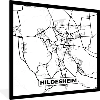 Produktbild von MuchoWow® Gerahmtes Poster Hildesheim - Stadtplan - Karte 40x40 cm - Poster mit Schwarzem Bilderrahmen Wandposter Rahmen Foto Bilder - Mit Rahmen - Wanddekoration Schlafzimmer