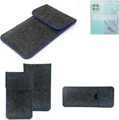 Produktbild von K-S-Trade Handy-Hülle Schutz-Hülle kompatibel mit OnePlus Ace 2 Pro Filztasche Pouch Tasche Case Sleeve Filzhülle dunkelgrau, blauer Rand