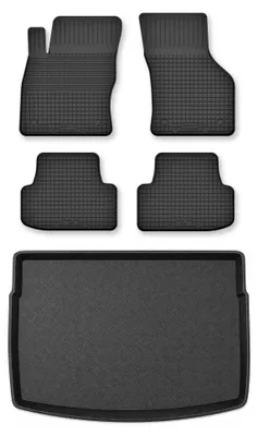 Image de Tapis en caoutchouc + bac de coffre pour Seat Leon IV 2020- (hayon, plancher réglable, position haute) – 5 pièces, noirs, semi-universel, adapté