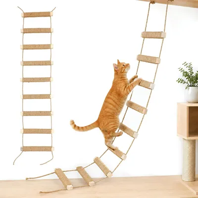 Immagine prodotto di Scala per gatti, 100 cm, 3-in-1: struttura in sisal per arrampicata e amaca, da montare a parete, per gatti