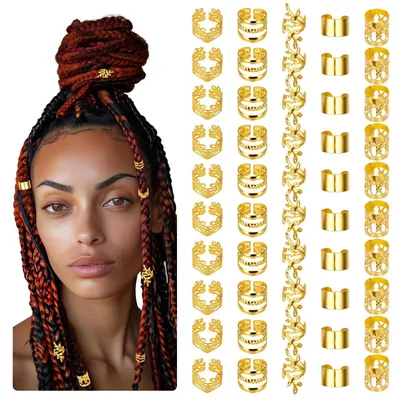 50 Goldene Dreadlock-Perlen, Haarringe & Manschetten, Flechtzubehör