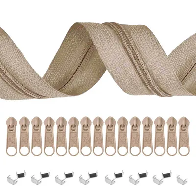 5m Endlos-Reißverschluss 3mm mit 10 Zippern und 15 Endstücke cappuccino