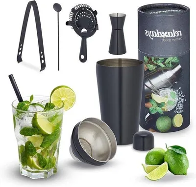 Produktbild von Famanu Cocktail Shaker Set - 5-teilig mit Eiszange und Zubehör