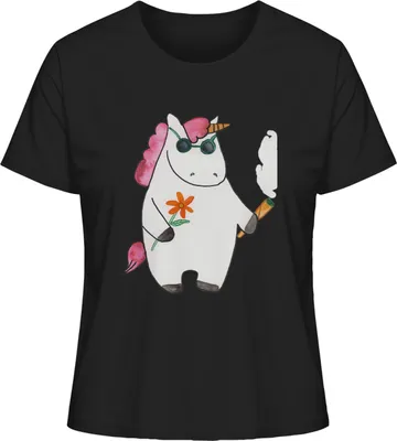 Produktbild von Mr. & Mrs. Panda Damenshirt Einhorn Woodstock Größe XL - Schwarz - Geschenk, Damen Kurzarmshirt, Einhörner, Alkohol, Basic T-Shirt, Unicorn, shirt, Oberteil, Joint, Party