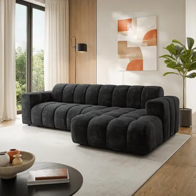 Produktbild von Masseno Ecksofa SETIA LM R-S mit L-Form, Sofa, Wohnzimmersofa, Couch, Soffa, Couchgarnitur - Schwarz, LUMO 80