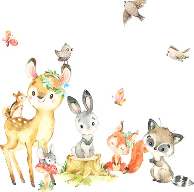 Produktbild von Little Deco Wandtattoo Kinderzimmer Mädchen Tiere | 39 x 26 cm (BxH) | Hase Reh Fuchs Wandsticker Waschbär Vögel Wandaufkleber DL550