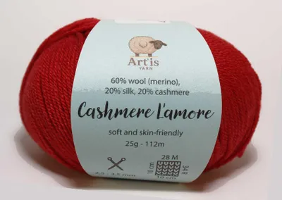Productafbeelding van Cashmere "L'amore" Art'is garen: 20% kasjmier, 20% zijde, 60% merinowol (helderrood)