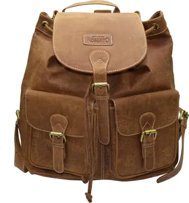 Produktbild von Vintage Retro Uni Echt Leder Rucksack Freizeit Arbeit viel Stauraum braun