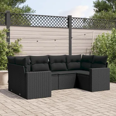 Produktbild von Modernen Stil 6-tlg. Garten-Sofagarnitur mit Kissen Schwarz Poly Rattan DE7315