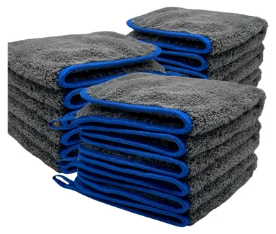 Produktbild von 9 Mikrofasertücher mit 450 GSM zum Reinigen, Trocknen und Polieren - lackschonende und saugstarke Mikrofasertücher in 40 cm x 40 cm, fusselfreies Trockentuch für die Autopflege