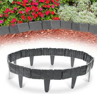 Produktbild von Faziango 10 Stück Rasenkante Steinoptik Beeteinfassung Mähkante Beetumrandung Kunststoff für Garten, Wiese 2,5m Anthrazit