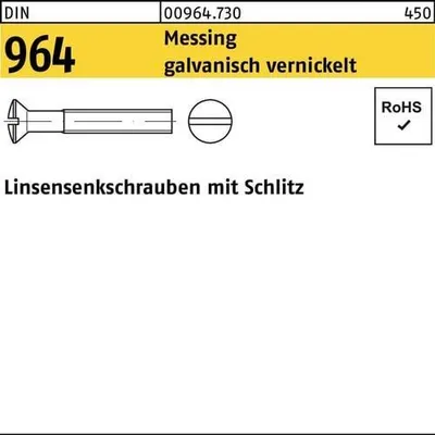 Produktbild von Reyher  Linsen-Senkschrauben DIN 964 Messing M 3x12 Ni (200 Stück)