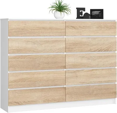 Obrázek produktu pro BDW, komoda s 10 zásuvkami, 160 × 40 × 121 cm, K160, bílá / dub Sonoma