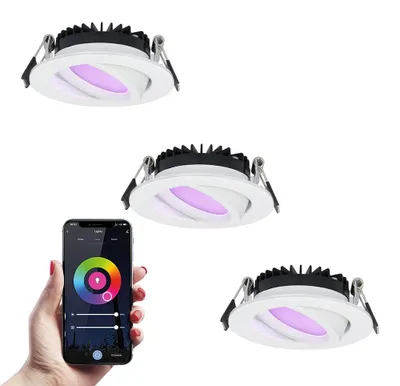 Produktbild von hoftronic smart LED Einbaustrahler 3x 6W 480lm IP44 Weiß RGBWW Wifi Bluetooth