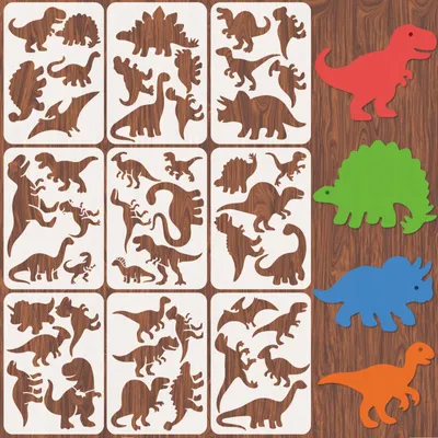 9 Dinosaurier-Schablonen, 8,27 × 11,7 cm, wiederverwendbar