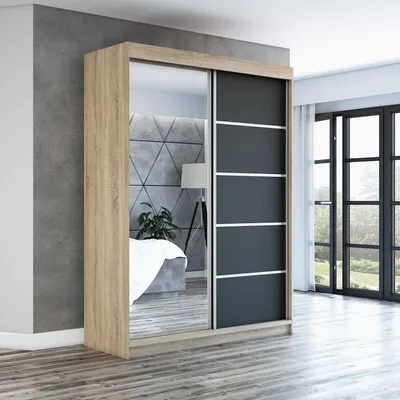 Produktbild von Schwebetürenschrank Kleiderschrank GAP 160 cm Schrank Garderobe Spiegel.Verschiedene Farben (Weiß, Schwarz, Somona). Möbel vom Hersteller!