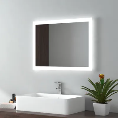 Zdjęcie produktu dla EMKE Lustro łazienkowe LED 45x60cm Lustro łazienkowe z oświetleniem 2 barwy światła 3000/6500K Lustro z oświetleniem Lustro ścienne z włącznikiem przyciskowym + antifog IP44 Energooszczędne