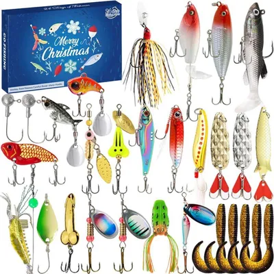 Image de Calendrier de l'Avent Pêche 2026, pour hommes, 24 jours, ensemble d'appâts de pêche, calendrier de Noël, cadeau