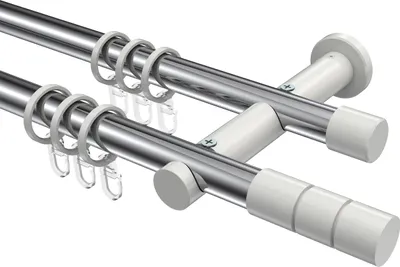 Produktbild von Interdeco Gardinenstange / Vorhangstange Chrom / Weiß, Typ Platon Elanto (Rillenzylinder), 20 mm Ø 2-läufig, 100 cm