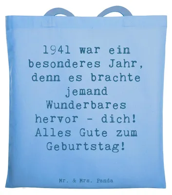 Produktbild von Mr. & Mrs. Panda Tote Bag Spruch 1941 Geburtstag - Sky Blue - Geschenk, dokumententasche, Einkaufstüte, Jubiläumstag, Geburtstagsgeschenk, Liebe und Wertschätzung, Beutel