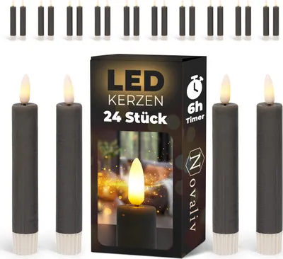 Produktbild von LED Stabkerzen 12 Stück ECHTWACHS GRAU mit Timer Funktion 6 Stunden 15cm Höhe für Kerzen 2,2cm Durchmesser 2 AAA Batterien notwendig LED Stabkerzen 4er Set GRAU (sechs Mal) bewegliche Flamme