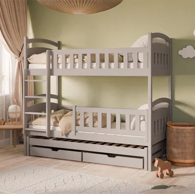 Obrázek produktu pro Podkrovní postel 90x200 patrová postel dětská postel pro mládež patrová postel pro 3 děti, dvě zásuvky a ochrana proti vypadnutí dětská postel rozkládací na 3 samostatná lůžka | od 4 do 18 let | včetně lamelových roštů | kašmír