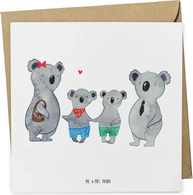 Produktbild von Mr. & Mrs. Panda Grußkarte Koala Familie zwei - Weiß - Geschenk, Koalabär, Muttertag, faltkarte, doppelkarte, Klappkarte, anlasskarte, Glückwunschkarte