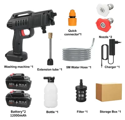 Produktbild von Akku-Hochdruckreiniger - 1500 W - Selbstansaugend - Schaumbox - Für Autowäsche und Gartenreinigung - 10-Zellen-Akkus x 2
