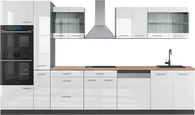 Immagine prodotto di Cucina  Vicco R-Line Bianco lucido/antracite 350 cm con armadio alto, PL Rovere, Model 49833