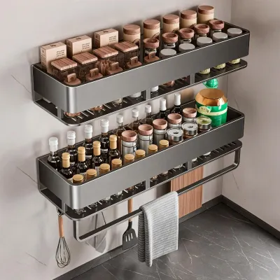 Produktbild von Wand Gewürzregal Set von 2 - Metall Gewürz Organizer für die Küche