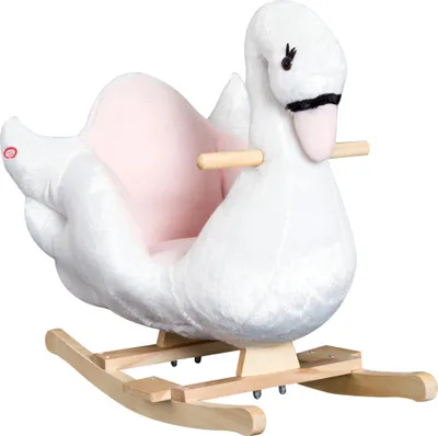 Produktbild von Baby Schaukelpferd 55 cm Plüsch Schaukeltier mit Musik & Sicherheitsgurt, Holz Wippe für Kinder ab 18 Monate