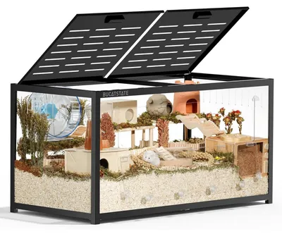 Obrázek produktu pro Klec pro menší zvířata, rozměry 120x60x62 cm, černá barva, stohovatelná, kovová konstrukce s akrylátovými prvky, vhodná pro hlodavce, myši, křečky