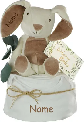Produktbild von Windeltorte neutral | KUSCHELHASE | personalisierbar, creme/natur – 2 stöckig / bedruckt