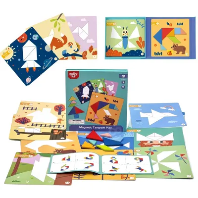 Obrázek produktu pro Tooky Toy Tangram Puzzle Puzzle pro děti Učící se tvary Tvary figurek 18 ks.