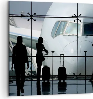 Produktbild von Bild auf Leinwand - Leinwandbild - Flugzeug Flughafen Passagiere - 50x50cm - Wand Bild - Wanddeko - Leinwanddruck - Bilder - Kunstdruck - Wanddekoration - Leinwand bilder - Wandkunst - AC50x50-0130