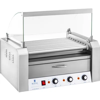 Obrázok produktu pre Expondo Royal Catering Gril na hot dogy – 9 valcov – zásuvka na ohrev – nerezová oceľ