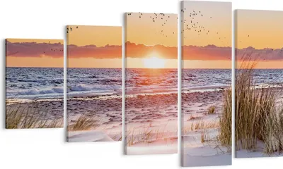 Produktbild von Bild auf Leinwand - Leinwandbild - 5 Teile - Sonne Strand Vögel - 100x60cm - Wand Bild - Wanddeko - Wandbilder - Leinwanddruck - Bilder - Wanddekoration - Leinwand bilder - Wandbild - EG100x60-4727