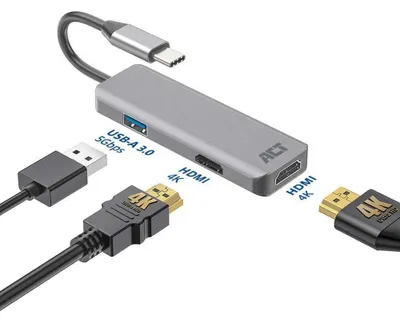 Zdjęcie produktu dla ACT AC7013, Przewodowa, USB 3.2 Gen 1 (3.1 Gen 1) Type-C, Czarny, Szary, 5 Gbit/s, 4K Ultra HD, 4096 x 2160 px