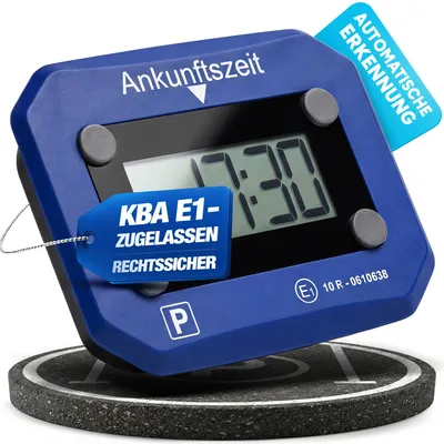 Produktbild von NTG Elektronische Parkscheibe E1 mit KBA-Zulassung – digitale Zeitanzeige, Automatik-Erkennung & LED-Batteriewarnung