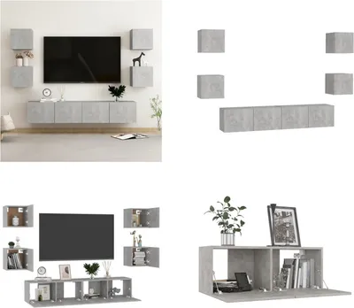 Obrázok produktu pre vidaXL 6 ks TV skrinka sada betónová sivá materiál na báze dreva - TV skrinka - TV skrinky - HiFi skrinka - HiFi skrinky