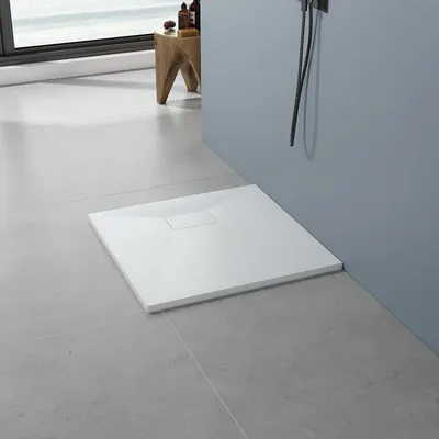 Produktbild von 90 x 90 cm Duschwanne SMC Duschtasse Weiße Rutschfeste Brausewanne Eckig ohne Ablaufgarnitur ohne Siphon Steinoptik Brausetasse