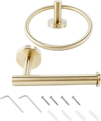 Produktbild von Toilettenpapierhalter zalati SUS304 Edelstahl 2-teiliges Badezimmer-Set – Handtuchring und Toilettenpapierhalter (Gold)