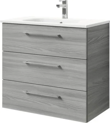Produktbild von Pelipal Badmöbel-Set Sunline 121 BxHxT 81 x 74 x 46 cm Frontfarbe sangallo grau mit Mineralguss-Waschtisch und Waschtisc