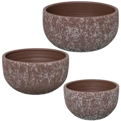 Obrázok produktu pre Omgoods – Súprava 3 keramických kvetináčov, zelená/hnedá, 20x20x11,5 cm